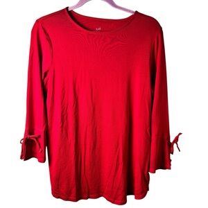 J. Jill Red 3/4 Sleeve Tie‎ Sleeve Tee Pima Cotton Medium